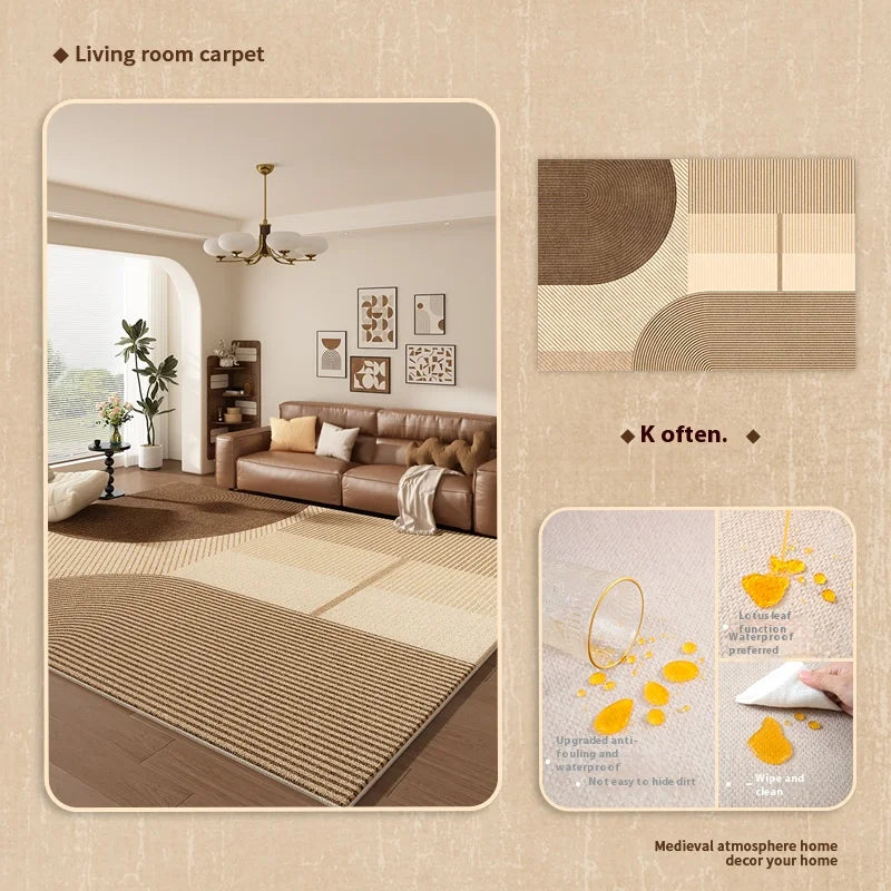 VIKAMA Cream Wind Retro Light Luxury Room Living Room Bedroom Carpet Waterproof Anti-Fouling Floor Mat Home Decoration Outdoor