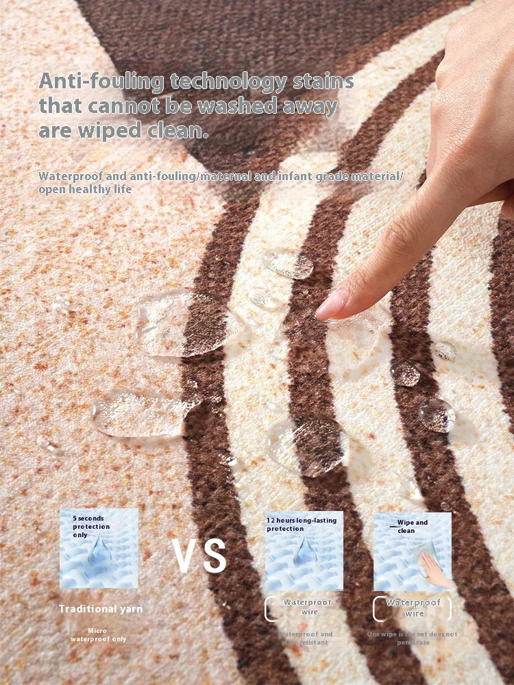 VIKAMA Cream Wind Retro Light Luxury Room Living Room Bedroom Carpet Waterproof Anti-Fouling Floor Mat Home Decoration Outdoor