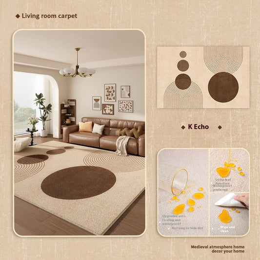 VIKAMA Cream Wind Retro Light Luxury Room Living Room Bedroom Carpet Waterproof Anti-Fouling Floor Mat Home Decoration Outdoor