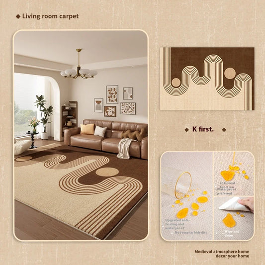 VIKAMA Cream Wind Retro Light Luxury Room Living Room Bedroom Carpet Waterproof Anti-Fouling Floor Mat Home Decoration Outdoor